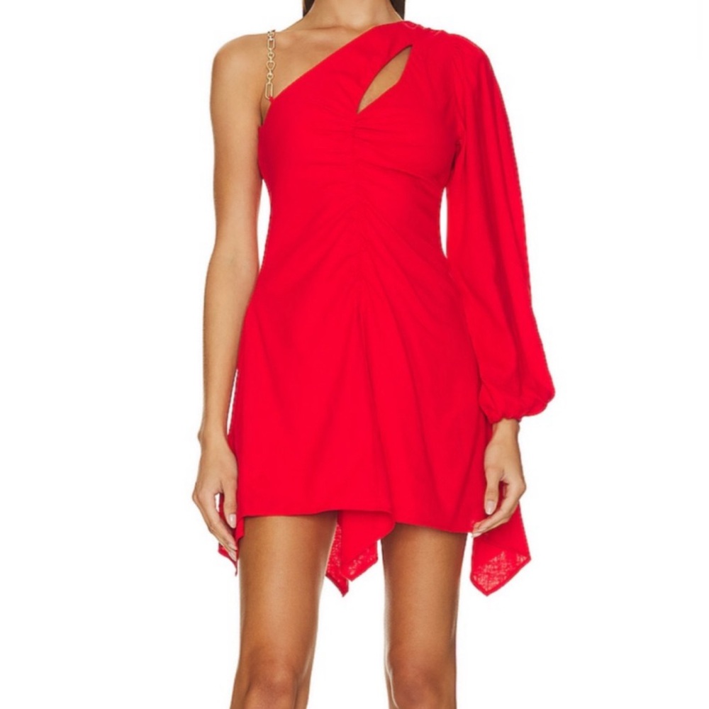 LOVERS+FRIENDS Red Rosalie Mini Dress- M Red One-Shoulder Dress